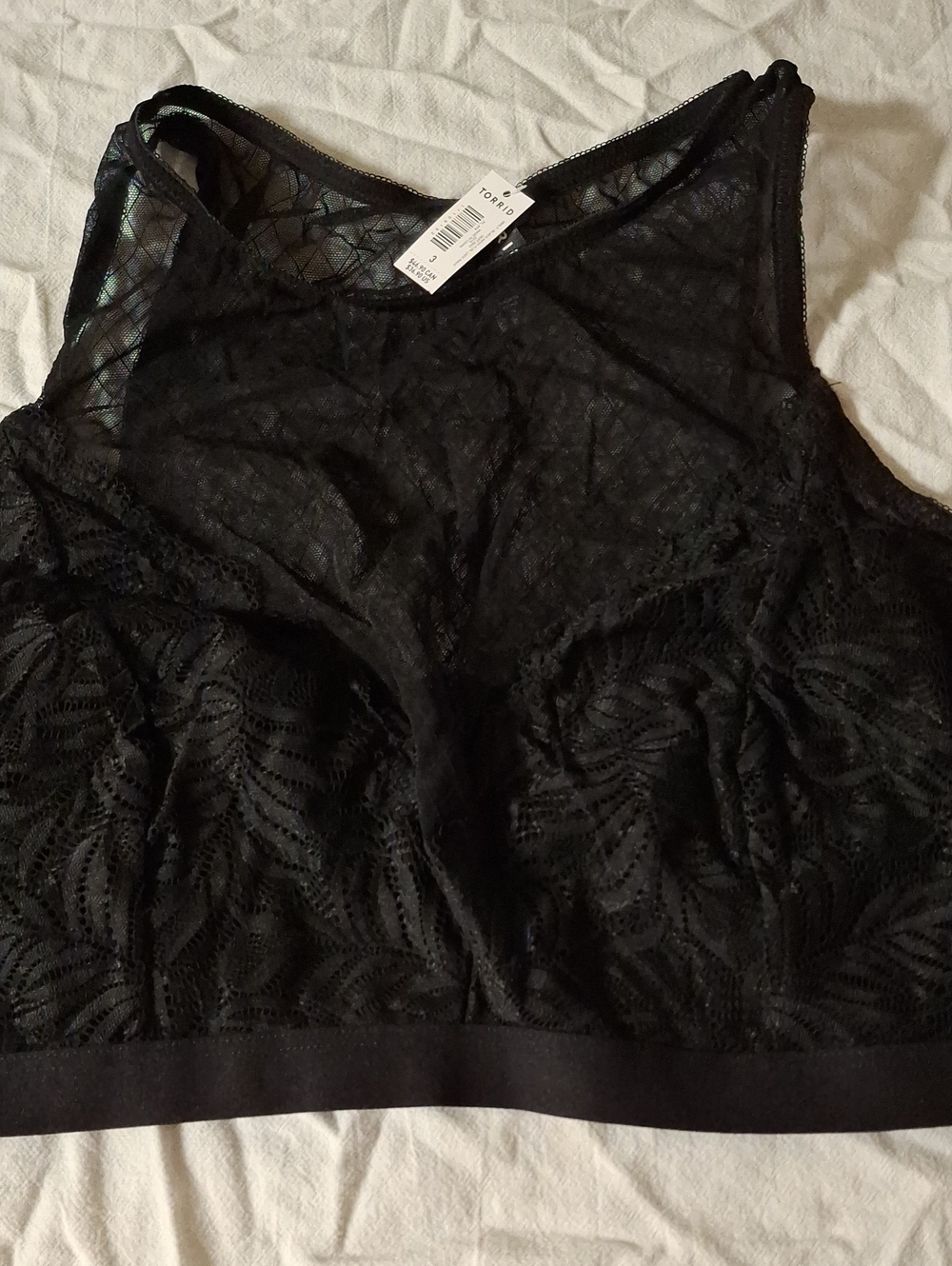 torrid Black Lace Mesh Bralette - Floral Pattern